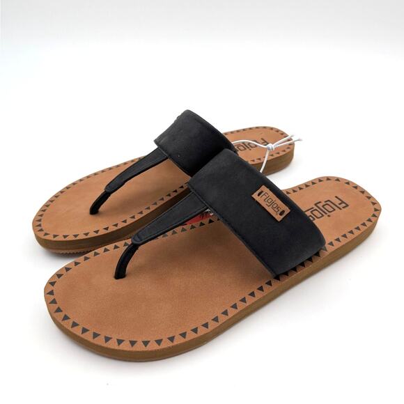 Flojos Grace Hooded Thong Sandal Slip-On Women's Black/Tan Size US7 EU38 - Picture 1 of 13